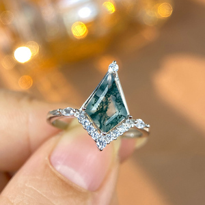 Wholesale 925 Sterling Silver Rhodium Plated Prong Set Natural <strong>Moss</strong> <strong>Agate</strong> Square Cut Fine Jewelry Women's <strong>Rings</strong> - Product Image 1