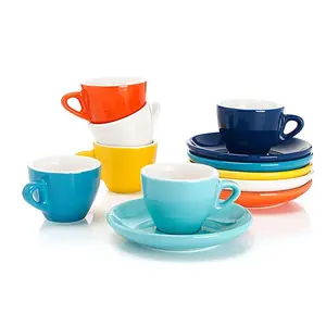 Tazas de porcelana para capuchino con platillos, 2/6 onzas, para café especial, café Latte, Mocha