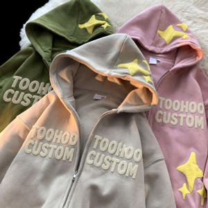 Sweat-shirts à capuche zippés personnalisés en chenille pour hommes, style oversize Y2K streetwear, en molleton brodé étoile, lot de 3 - Product Image 1