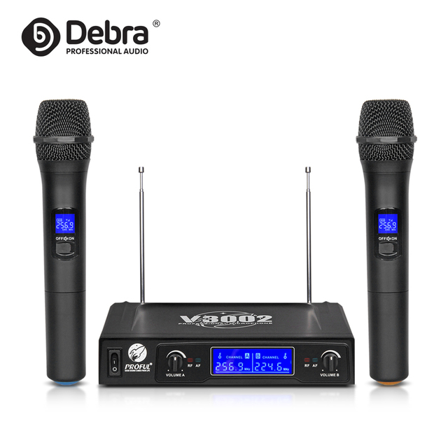 Debra Audio V3002 VHF Dual Channel Handheld Cordless Wireless Microphone System XLR Cardioid Plastic 60m Range Noise Cancelling