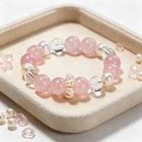 Bracelet artisanal de luxe en pierres précieuses, perles de quartz rose naturel de Madagascar et quartz clair, pierres énergétiques de guérison