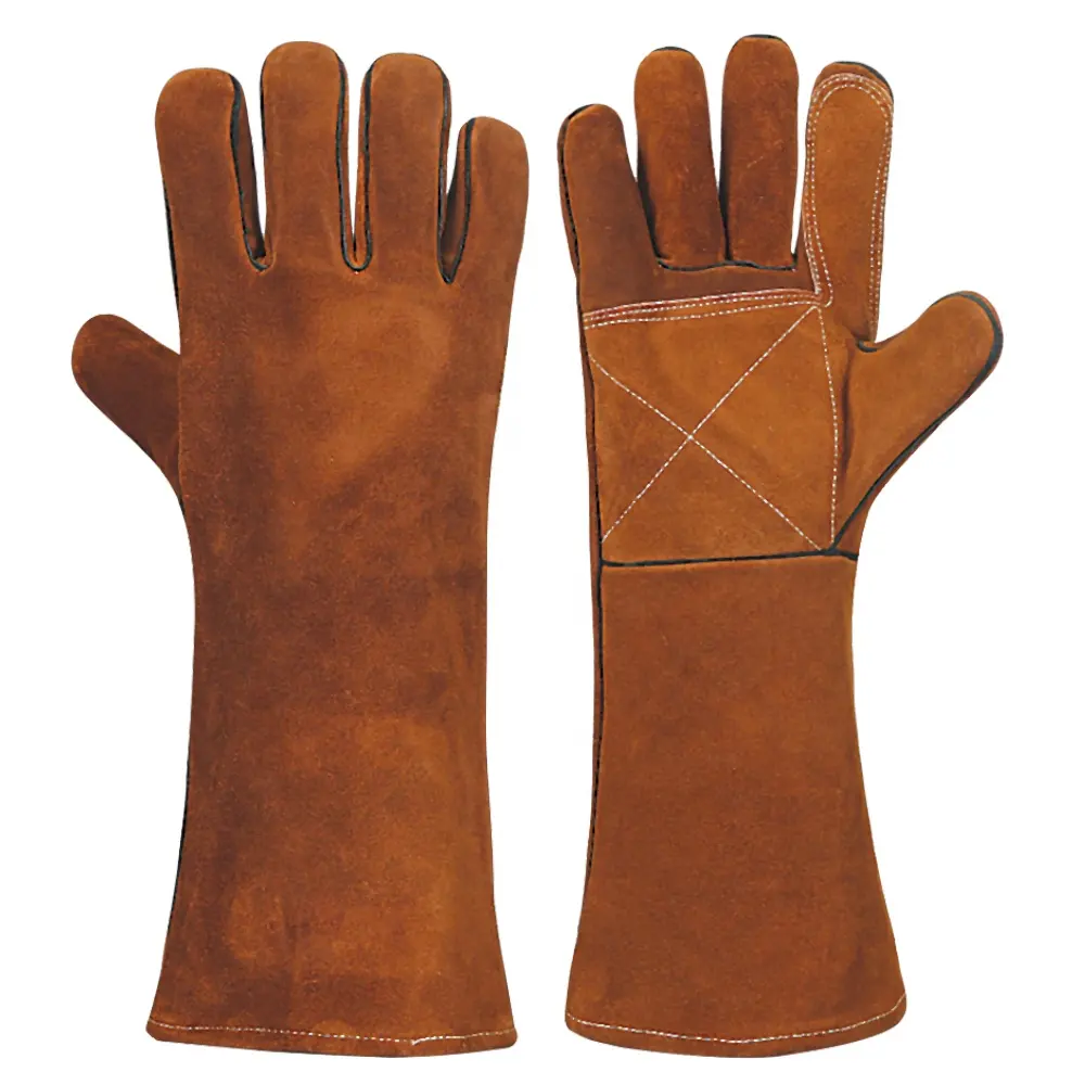 Guanti per saldatura in pelle all'ingrosso fabbrica in pelle crosta di vacchetta produzione di guanti per saldatura di sicurezza di alta qualità