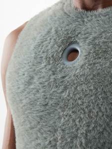 OEM y ODM personalizado sin mangas de cuello redondo verde ojal decorado cepillado de punto de piel de visón chaleco peludo de los hombres - Product Image 2