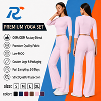 Ensemble de yoga doux et brossé pour femme : haut court à manches longues et pantalon large taille haute extensible pour le fitness et les loisirs