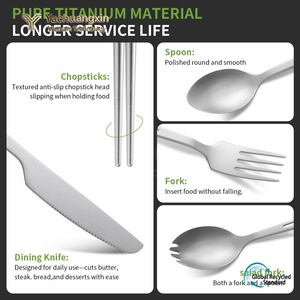 Stainless Steel 4-Piece Utensil Set Spoon Fork Chopsticks Carabiner Eco-Friendly Outdoor <b>Camping</b> Kit - Product Image 3