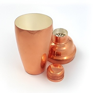 Shaker à cocktails en acier inoxydable finition cuivre, ensemble de 3 pièces pour barman avec verre mélangeur, passoire et bouchon pour préparer des boissons - Product Image 2