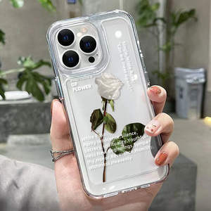 Para <span class=keywords><strong>iPhone</strong></span> 14 13 12 11 Pro Max XSmax XR X XS 7 8 Plus Funda transparente para teléfono móvil TPU Simple White Rose - Product Image 4