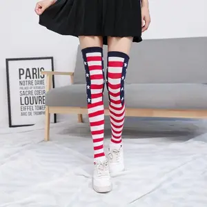 American style Stripes Stars Stripes Football Stockings Sports Socks Over Knees Female Tulle Socks