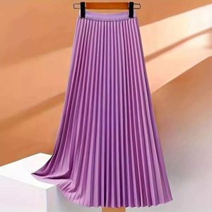 I-0521 Women's Casual Summer Natural Waistline Knee-Length A-Line <b>Chiffon</b> Skirt Hanging Feeling Solid Color Quick Dry Digital - Product Image 1