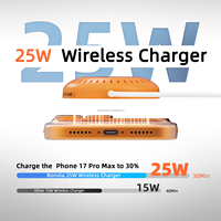 Produk Unggulan untuk Dropshipping: Stasiun Pengisi Daya Nirkabel Cepat Magnetik Portabel 25W untuk iPhone 17 Pro Max untuk Earphone Warna Oranye