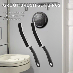 Brosse de nettoyage rigide, lot de 2, avec boucle de suspension et manche en bois, <span class=keywords><strong>pour</strong></span> salle de bain, toilettes, <span class=keywords><strong>carrelage</strong></span>, rainures de portes/fenêtres, interstices étroits de voiture - Product Image 2
