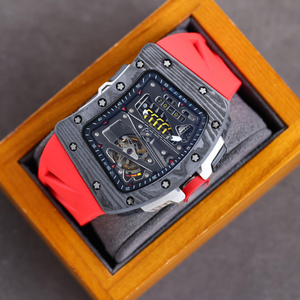 Reloj de Lujo para Hombre con Tourbillon de Fibra de Carbono Negra, Esfera Cuadrada de Acero Inoxidable, Correa de Goma Personalizada, Espejo de <span class=keywords><strong>Zafiro</strong></span>, Diseño de Autor - Product Image 3