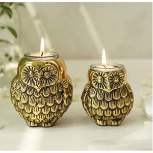 Par de búhos de primera calidad, portavelas de diseño moderno, perfecto para mesa de comedor, sala de estar, dormitorio o esquinas espirituales - Product Image 2