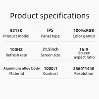Moniteur portable 21,5 pouces 2,5K, écran LCD IPS 2560 x 1440, 100 Hz, 300 cd/m², Type C, haut-parleurs intégrés, écran professionnel