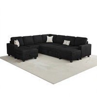 Canapé modulaire moderne F&J Home avec lit escamotable, forme en L, rangement, chaise longue, housse amovible, combinaison libre, 6 places, noir