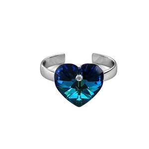 Anello di moda con anello con cuore blu oceano impreziosito da cristalli <span class=keywords><strong>Swarovski</strong></span> in argento Sterling <span class=keywords><strong>gioielli</strong></span> 925 anello placcato in oro 18K - Product Image 1