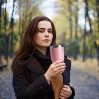 Vaso Térmico de Acero Inoxidable, Libre de BPA, con Tapa de Plástico Acrílico para Té y Café, Aislado al Vacío, de Doble Pared, con Pajita