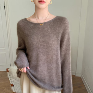 Pull en maille fine à épaules tombantes, populaire, confortable et moelleux, en mohair et <span class=keywords><strong>angora</strong></span>, pour femme, coupe ample, col rond - Product Image 1