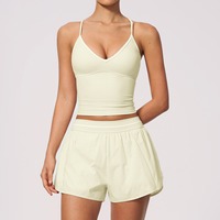 Set Yoga Wanita Terbaru Bahan Brushed Warna Kontras V Neck Halter Sport Bra Pinggang Tinggi Cepat Kering untuk Olahraga Gym Fitness Activewear