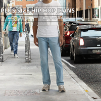 Pantalon Harem Homme Grande Taille en Jean Denim Délavé Taille Mi-Haute Coupe Droite Décontracté Écologique Hip Hop 100% Coton avec Fermeture Éclair