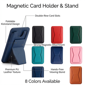 Portefeuille porte-cartes en cuir PU à double rangée avec support de téléphone magnétique multicolore - Product Image 3
