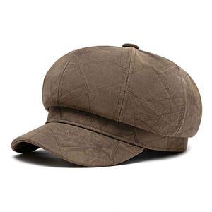 Casquettes de mode pour femmes automne-hiver 2024, casquettes de newsboy en cuir PU britannique, chapeau béret - Product Image 6