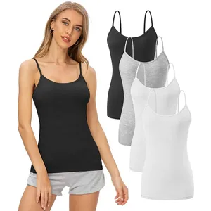 European And American Plus Size Modal T-shirt Women's Camisole Wear-free Bra Cup Integrated Yoga Pajamas Bottoming Top