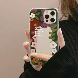 아이폰 14 13 12 11 프로 맥스 XR Xsmax X s 7p 8 플러스 그라우들 튤립 꽃 패턴 흑백 거울 휴대 전화 케이스
