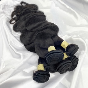 Cheveux humains vierges malaisiens 100% naturels, qualité 10A Remy, double trame machine, ondulation soyeuse, noir naturel, 10-30 pouces, avec closure - Product Image 4
