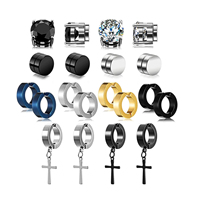 Nam Châm Sang Trọng Thép Không Gỉ Màu Đen CZ Không Xuyên Chữ Thập Dangle Hoop Nhẫn Set Clip On Magnetic Stud Earrings Đối Với Nam Giới Phụ Nữ