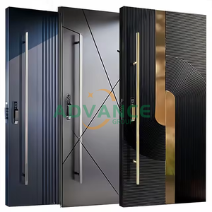 Precio al por mayor, puerta de seguridad personalizada, puerta frontal de pivote de Metal de entrada de aleación de aluminio negro para Villa - Product Image 1