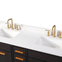Meuble-lavabo de salle de bain moderne à double vasque de 60 pouces, en bois massif brun foncé + MDF, écologique et durable, sur pied