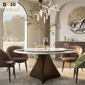 सरल घरेलू एम्बेडेड टर्नटेबल राउंड ब्रश फर्नीचर टेबल लेग डाइनिंग रूम फर्नीचर 6 या 8 व्यक्ति डिनिंग डेस्क - Product Image 2