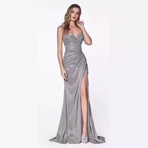 Vestido de noche largo sin mangas con lentejuelas, escote corazón y abertura alta, para fiesta formal - Product Image 1