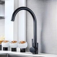 Robinet de cuisine monocommande en céramique à montage sur plan, moderne et minimaliste, pour eau chaude et froide, en acier inoxydable noir, avec douchette pressurisée