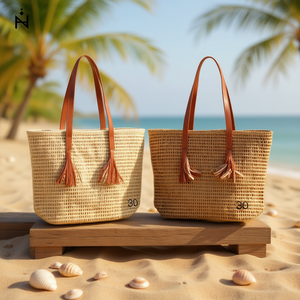 Bolsos de Hombro de Paja Tejida con Borlas y Diseño Calado 45x33x15cm, Bolso de Playa de Verano - Product Image 2