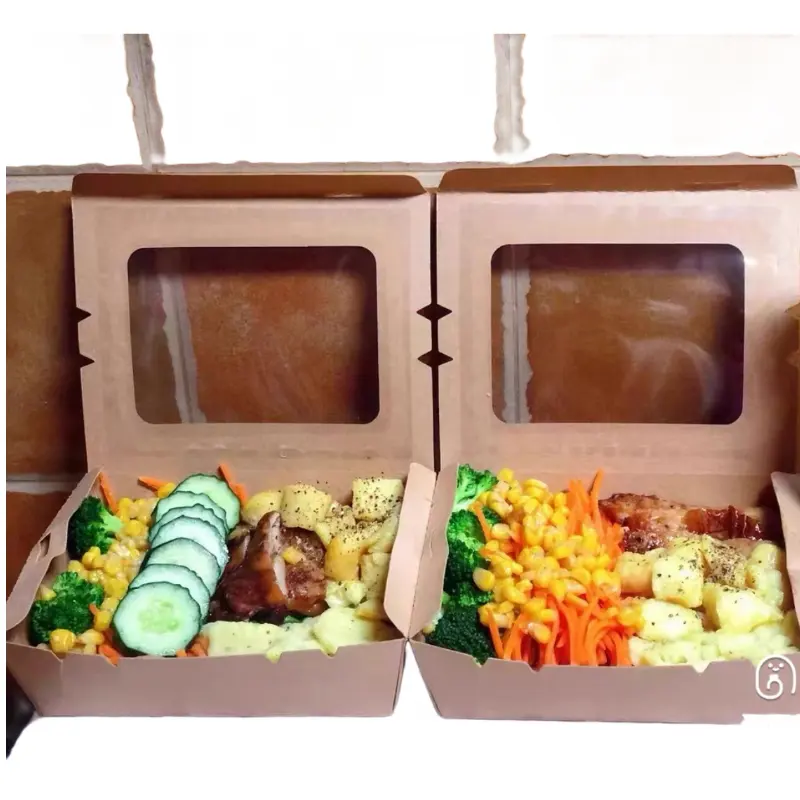 Wholesale Disposable Biodegradable Takeaway Kraft Paper salad box With Transparent Pvc Window