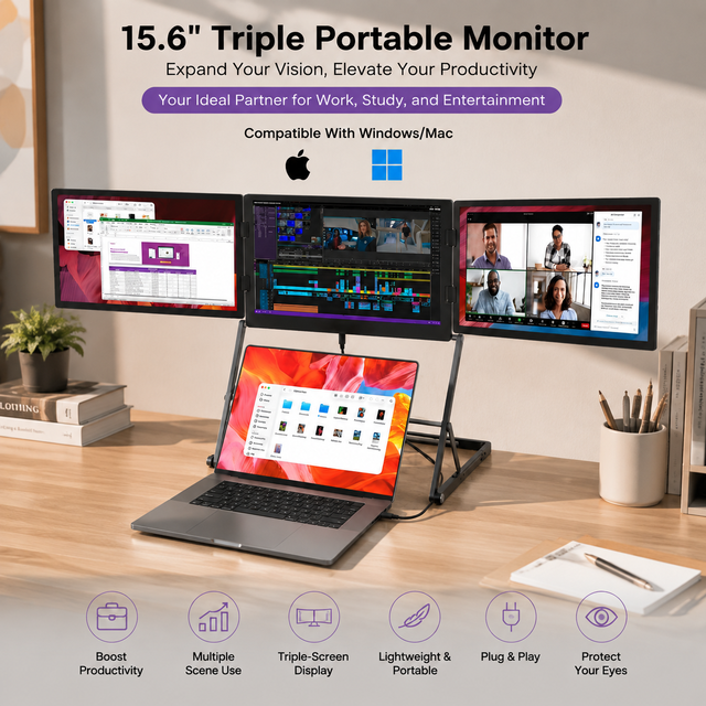 Popular Hot Screens Triple Laptop Screen Extender 16 Inch 2.5K QHD IPS Aluminum Alloy Housing for Travel & Business Windows Mac