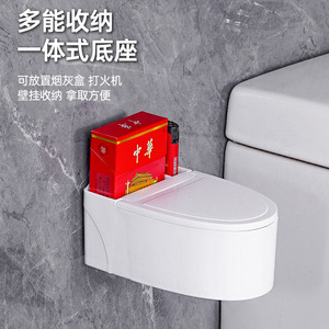 Cenicero de pared para inodoro con tapa, blanco, ovalado, duradero, estante de almacenamiento para baño, para accesorios de fumar - Product Image 1
