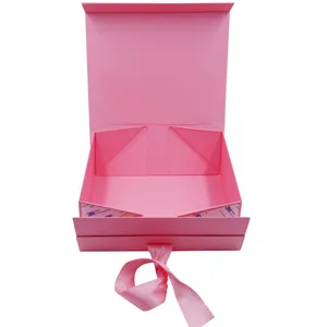 Hot Koop Sieraden Vouwen Roze Gift Pruik Doos Met Boog Schoonheid Magnetische Doos Kartonnen Make Verpakking Voor Nagellak Gezicht serum