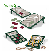 YumuQ Ensemble de jeux 3-en-1 personnalisé : Bean Bag, Cornhole, Tic Tac Toe et Lancer d'anneaux pour jeux de jardin et sorties en plein air
