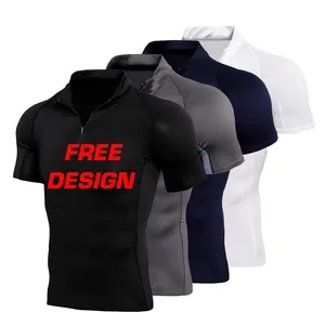 2022 Custom Logo Short Sleeve Sportswear Men's Personal Trainer Work Clothes Zip-up GYM Suit T-Shirt Quick Dry Polo Shirt