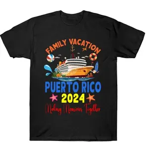 Custom Manufacturer Slim Fit Black Tees 2024 Puerto Rico Family Vacation Graphic T-shirt Cotton Vintage Fun Men T Shirts In Bulk