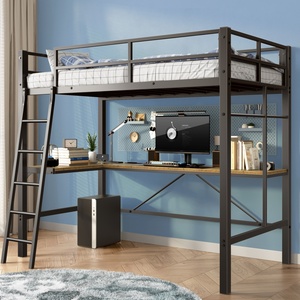 <span class=keywords><strong>Lit</strong></span> mezzanine en métal taille double avec bureau en forme <span class=keywords><strong>de</strong></span> L, station <span class=keywords><strong>de</strong></span> charge intégrée, garde-corps <span class=keywords><strong>de</strong></span> sécurité, échelle, mobilier <span class=keywords><strong>de</strong></span> chambre à coucher, vente en gros - Product Image 1