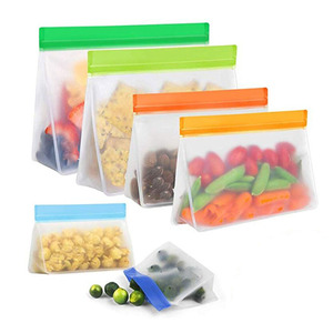 Transparent Eco-friendly PEVA Reusable Stand Snack Bags Extra Thick Food Storage Bags