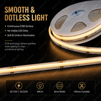 Bande lumineuse LED COB sans pilote, Plug and Play, sans transformateur requis, 110V 220V, ruban linéaire flexible pour la décoration intérieure