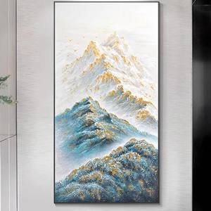 Декоративная картина в стиле импрессионизма с пейзажем и павлином, синяя, в китайском стиле, высококачественная, в раме, на холсте, оригинальное настенное искусство для гостиной - Product Image 1