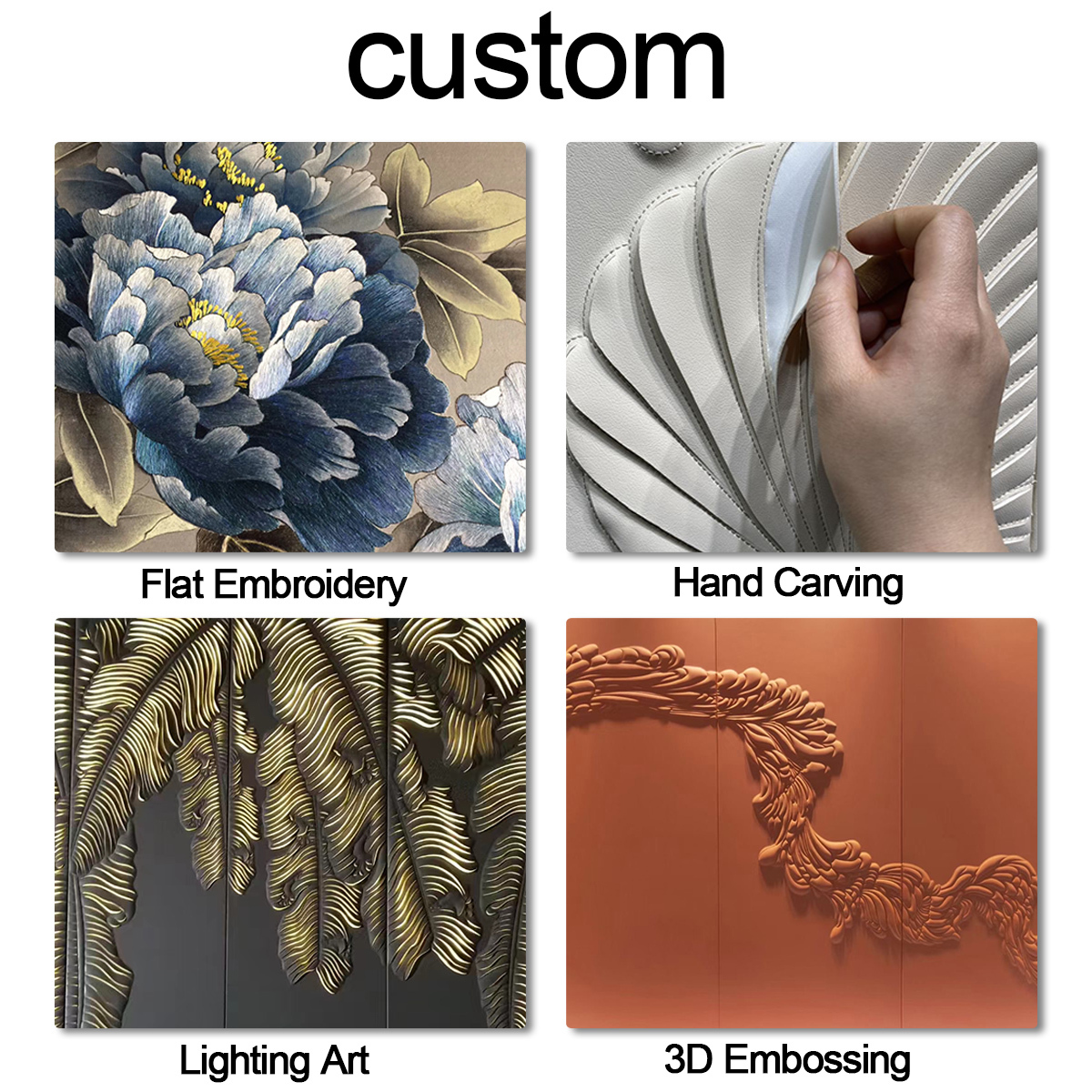 Custom Interior Home Decor Featured Embroidery Leather Fabric Flexible Upholstery Wall Panel Wallpaper · image 5