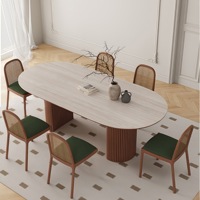 Table à manger en bois massif de style rétro français, plateau en pierre naturelle, forme ovale, pour bureau à domicile, salon, simple et antique