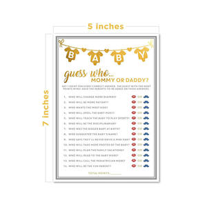Tarjeta de adivinanzas personalizada de papel de aluminio dorado para mamá o papá, tarjeta de actividad de fiesta neutral de género, tarjetas de juego divertidas para Baby Shower - Product Image 2